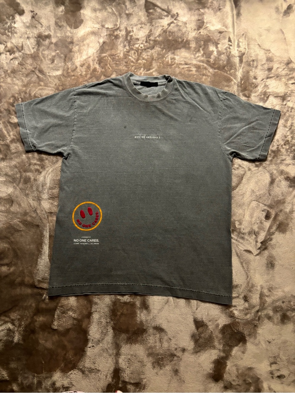 No One Cares Graphic Tee Mens Size-fits like a (L) Charcoal Gray